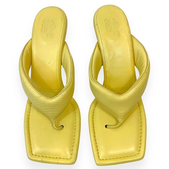 GIA BORGHINI Puffy Leather Square Toe Sandals Butter Yellow Womens Size 39 - Picture 4 of 11